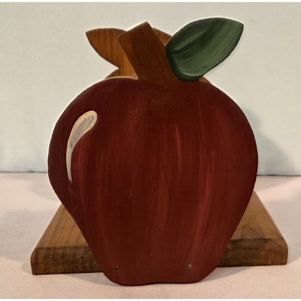 Vintage Wooden Apple Napkin Holder Folk Art Rustic Country Kitchen Decor